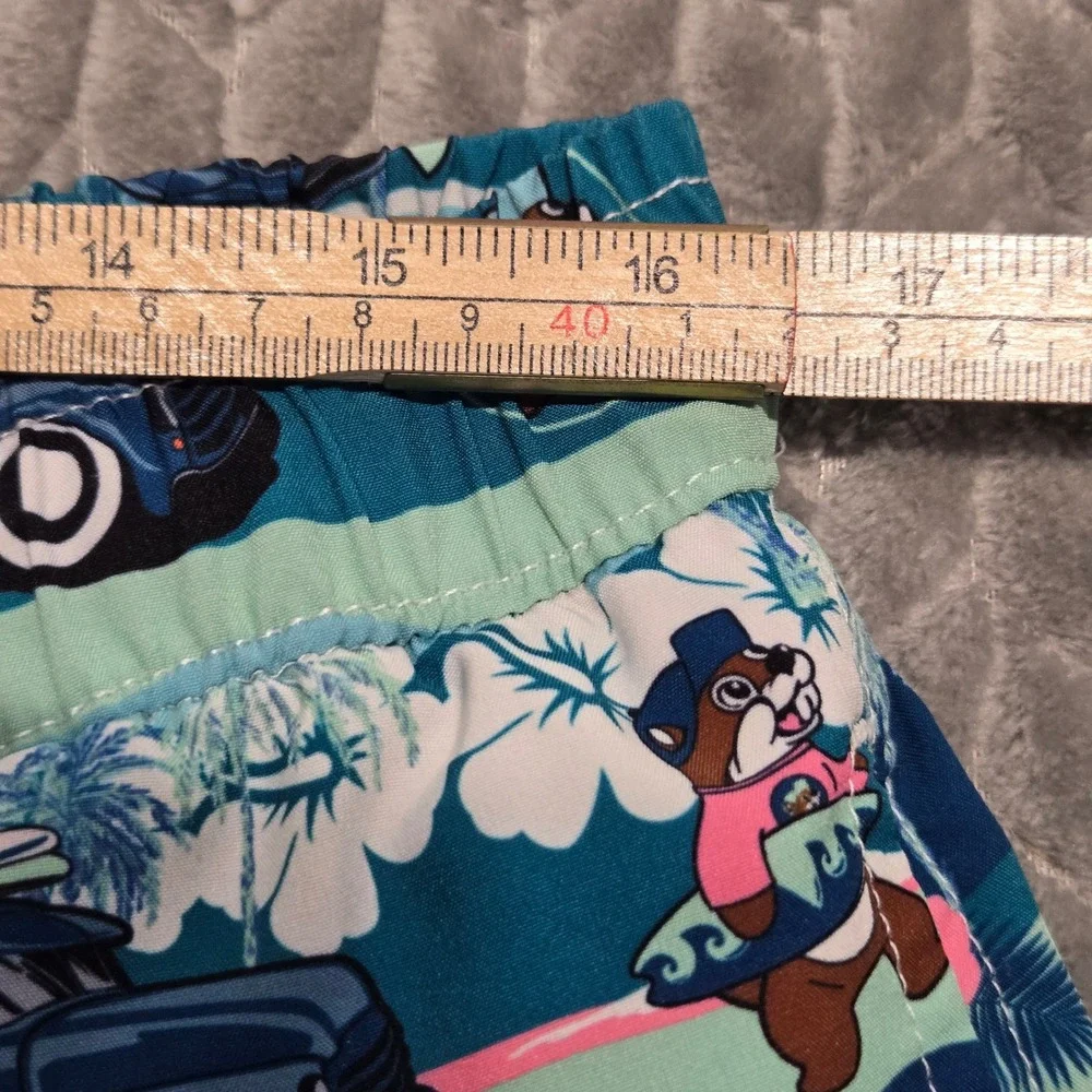 Buc-ee's Mens Blue Tropical Surfboard Beaver Swim Trunks Shorts 2X Woody Car